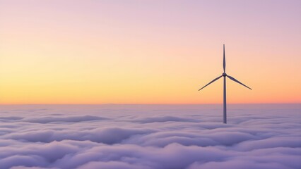 Wind turbine in the sea of ​​clouds