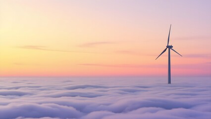 Wind turbine in the sea of ​​clouds