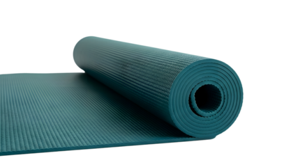 Rolled up blue yoga mat isolated on transparent background for exercise and fitness, a healthy lifestyle and wellness, studio shot, sport and recreation