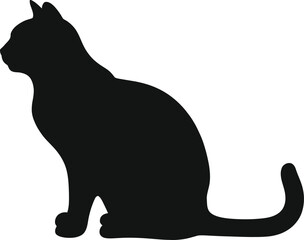 Black cat in a sitting pose simple design on transparent background silhouette