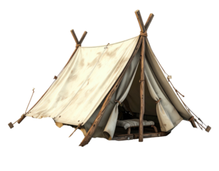 Simple, rustic campsite tent