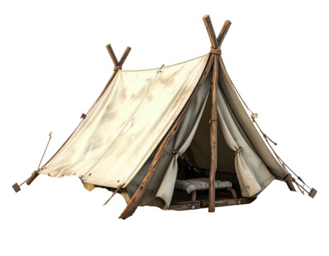 Simple, rustic campsite tent