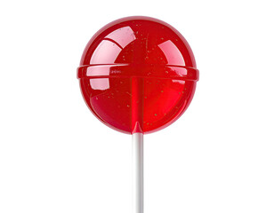 Close-up of a round, red lollipop on a stick