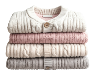 Stack of sweaters in varying shades of pastel colors