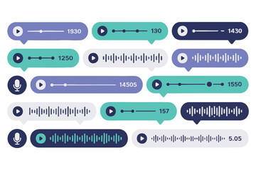 Obraz premium Set of Voice Message UI Player Chat Bubbles or Modern Audio Message Waveform Icons. vector, illustration