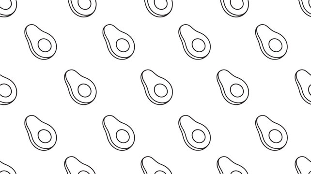 Simple and clean seamless pattern of avocado halves on a white background, perfect for food themes.