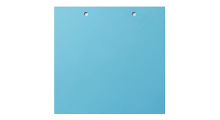 A square blank blue notepad sheet with binder holes on top, soft pastel color, faint shadow, smooth texture, flat-lay view, minimalist stationery design, isolated element