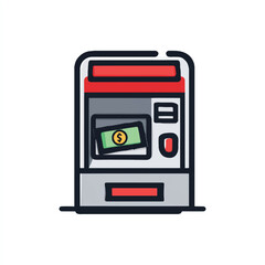 Obraz premium Modern and Stylized ATM Illustration with Dollar Bill Ready for Withdrawal in Red Grey and Black Depicting Financial Access