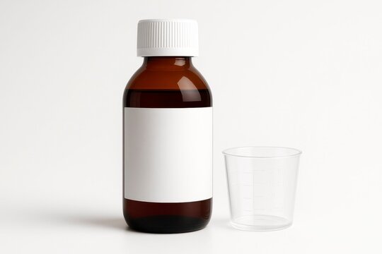 Cough Syrup Bottle Mockup on White Background