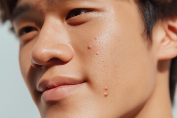 Obraz premium Close-up portrait of a young man showcasing natural skin texture and confidence.