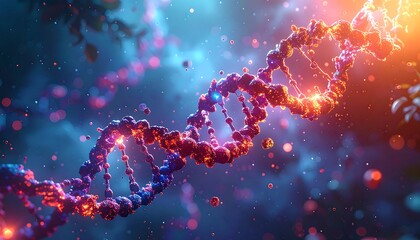 Vibrant DNA helix in a glowing, abstract background