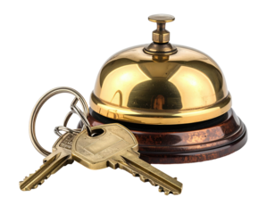 Polished brass hotel bell with keys