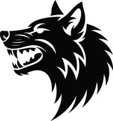Ferocious wolf head design in black perfect for various projects on transparent background silhouette