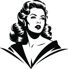 Elegant vintage woman portrait with retro hairstyle on transparent background silhouette