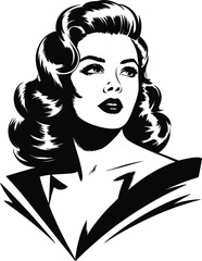 Retro styled woman s face graphic design element on transparent background silhouette