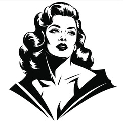 Elegant vintage woman portrait with dramatic hair a striking silhouette on transparent background