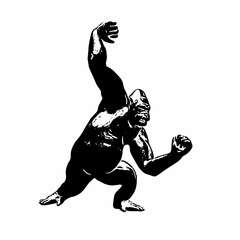 Silhouette of a gorilla pounding chest showing power and dominance, symbolizing jungle strength and raw energy.