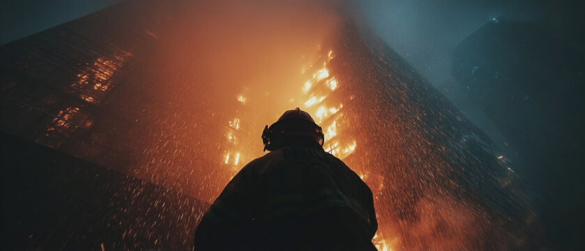 Courageous firefighter faces inferno in burning skyscraper against challenging odds