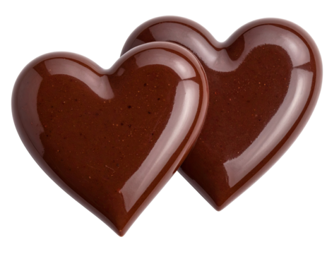 Two glossy chocolate hearts