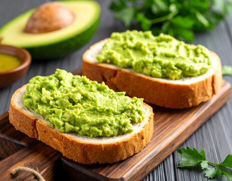 Two slices of bread topped with avocado spread