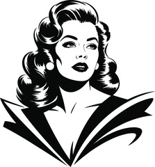 Retro styled woman portrait with elegant hair on transparent background silhouette