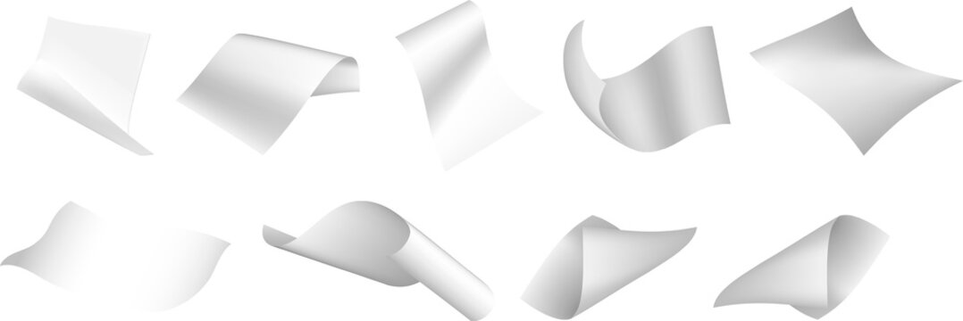Empty Flying paper Flying White Paper isolated on transparent background, Falling White Blank Paper PNG Flying paper sheet Falling paper sheets. Set of flying curved leaves of paper A Cascade of Paper