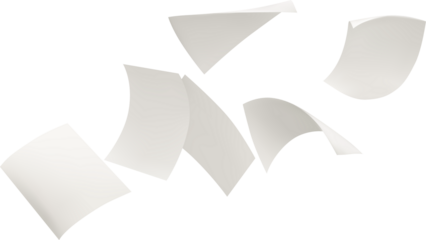 Empty Flying paper Flying White Paper isolated on transparent background, Falling White Blank Paper PNG Flying paper sheet Falling paper sheets. Set of flying curved leaves of paper A Cascade of Paper