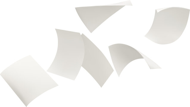 Empty Flying paper Flying White Paper isolated on transparent background, Falling White Blank Paper PNG Flying paper sheet Falling paper sheets. Set of flying curved leaves of paper A Cascade of Paper