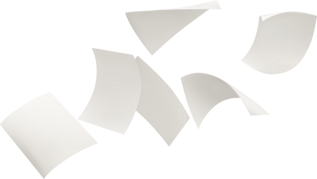 Empty Flying paper Flying White Paper isolated on transparent background, Falling White Blank Paper PNG Flying paper sheet Falling paper sheets. Set of flying curved leaves of paper A Cascade of Paper - Powered by Adobe