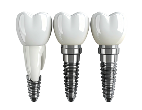 Dental implants, showing different stages