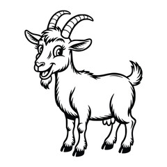 Happy cartoon goat coloring page on white background
