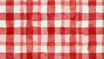 Red watercolor plaid texture creates a classic picnic blanket look. This seamless pattern is ideal for summer picnics and country style decor. The soft brush strokes offer a rustic charm.