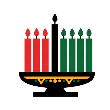 Vibrant Kwanzaa Kinara with seven symbolic candles, representing African American culture, unity, and heritage. A festive celebration of community and tradition.
