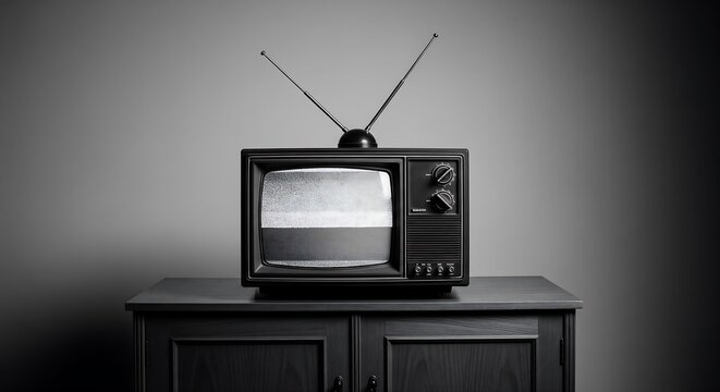 Aesthetic Photo Vintage B W TV Set On Wood Cabinet Media History