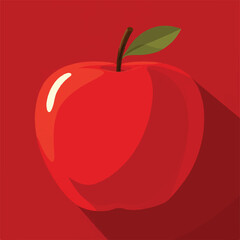 Stylized red apple illustration with leaf and stem against a matching red background offering a simple yet vibrant design aesthetic perfect for health wellness and graphic design projects