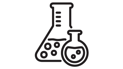 Simple line illustration of laboratory beakers filled with liquid and bubbles, representing science and research.