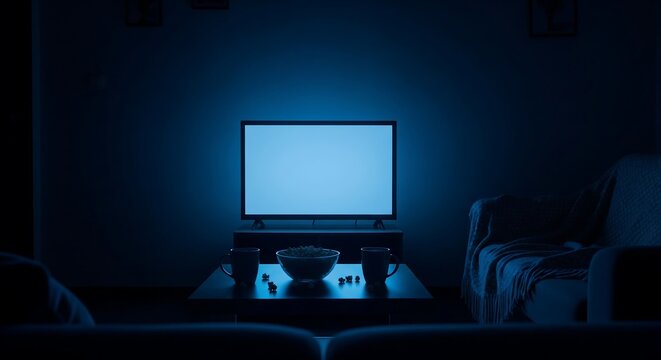 Illustration Of Blue TV Light In Dark Room Shared Moments