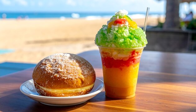 Hawaiian Malasadas and Colorful Shave Ice Dessert