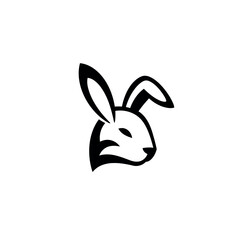Minimalist Black and White Rabbit Head Logo Design.