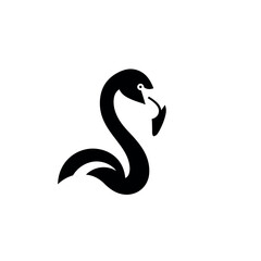 Minimalist black silhouette of a swanlike creature with a fishing hook forming the letter S.