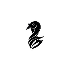 Stylized Black Bird Silhouette with Intricate Feather Details.