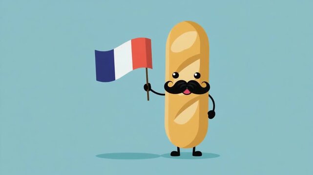 Baguette with a mustache and the French flag.