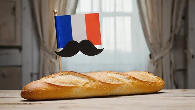Baguette with a mustache and the French flag.