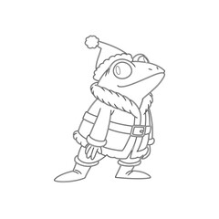 Santa Frog Character Black and White Line Art