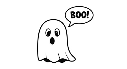 Fototapeta premium Cute cartoon ghost saying boo with a speech bubble isolated on transparent background