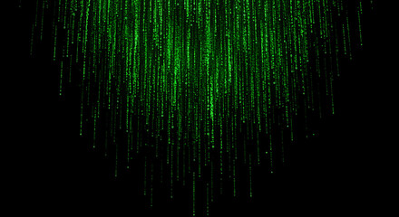 Green binary code falling on black background digital rain