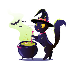 Fanny cat witch cooking magic potion