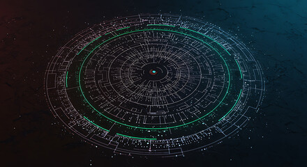 Futuristic Circular Digital Interface with Green Accents