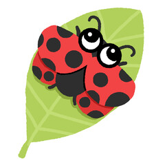 A red ladybug with black spots is sitting on a leaf