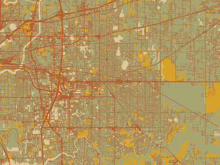 Contemporary flat map of Brandon, Florida rendered with muted sage base, rust-colored roads, and soft ochre highlights.